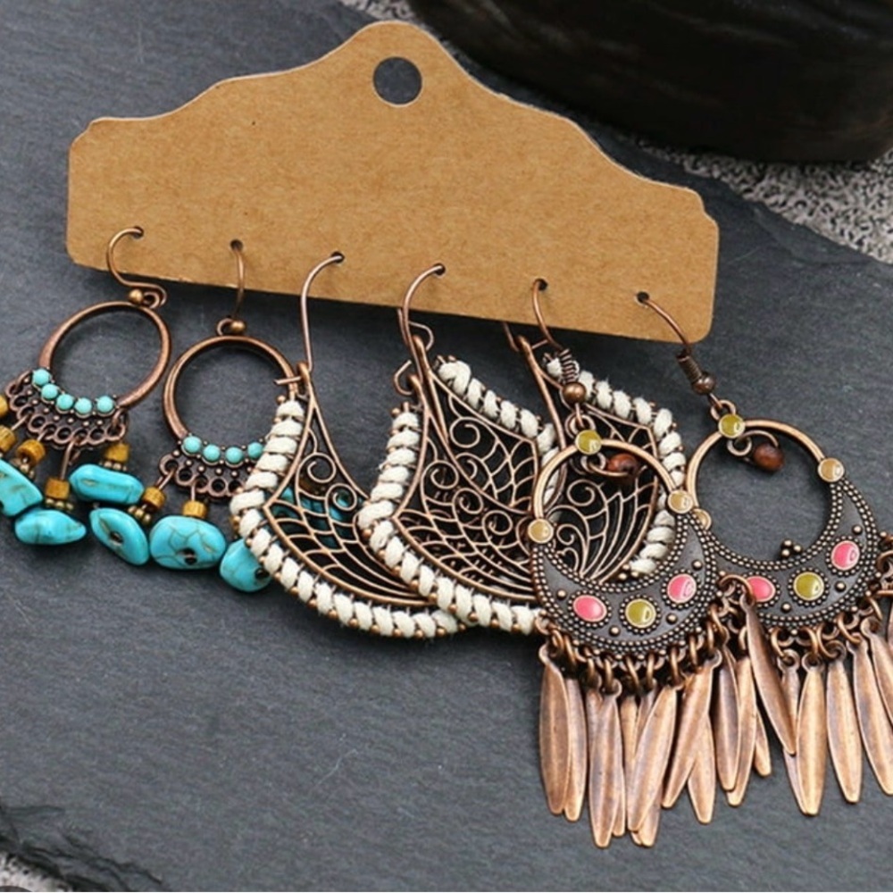Boho Fashion Jewelry Copper and Turquoise Earring Set #2026